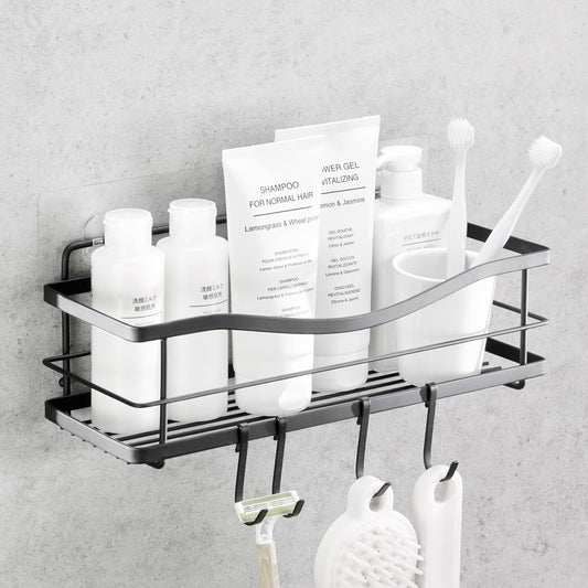 Iron Shower Caddies - Self Adhesive Bathroom Shelves for Showers - Wall Organizer Shampoo Holder Shelf - Peel and Stick on Caddy Bath Tub Rack - Pack of 2 Holders - Black