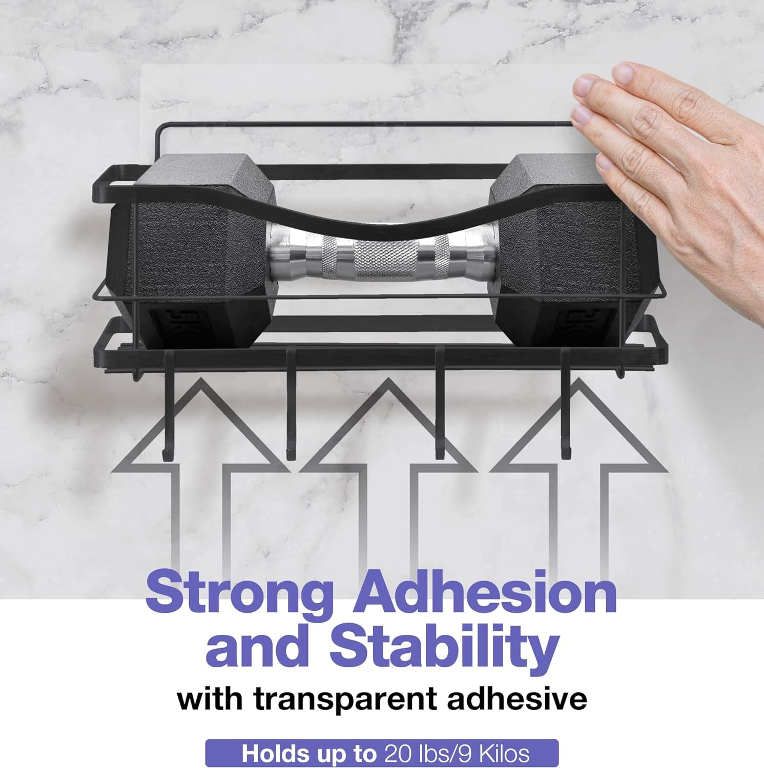 Iron Shower Caddies - Self Adhesive Bathroom Shelves for Showers - Wall Organizer Shampoo Holder Shelf - Peel and Stick on Caddy Bath Tub Rack - Pack of 2 Holders - Black