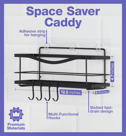 Iron Shower Caddies - Self Adhesive Bathroom Shelves for Showers - Wall Organizer Shampoo Holder Shelf - Peel and Stick on Caddy Bath Tub Rack - Pack of 2 Holders - Black